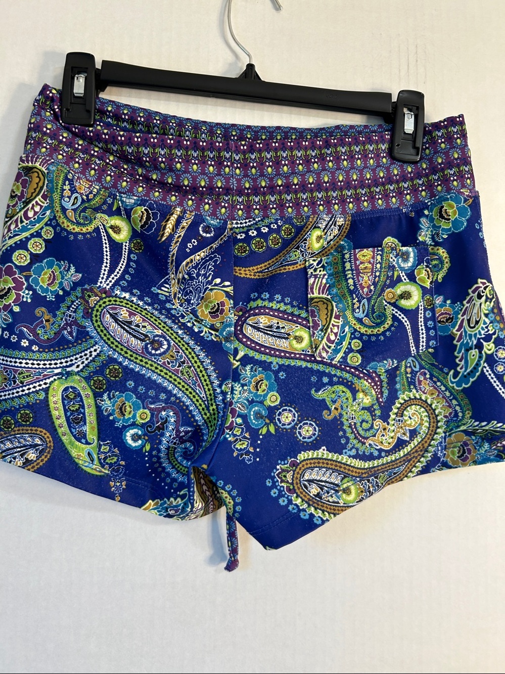 Athleta Blue Paisley Print Swim Shorts Women's Lined Drawstring. Sz S - Picture 2 of 10